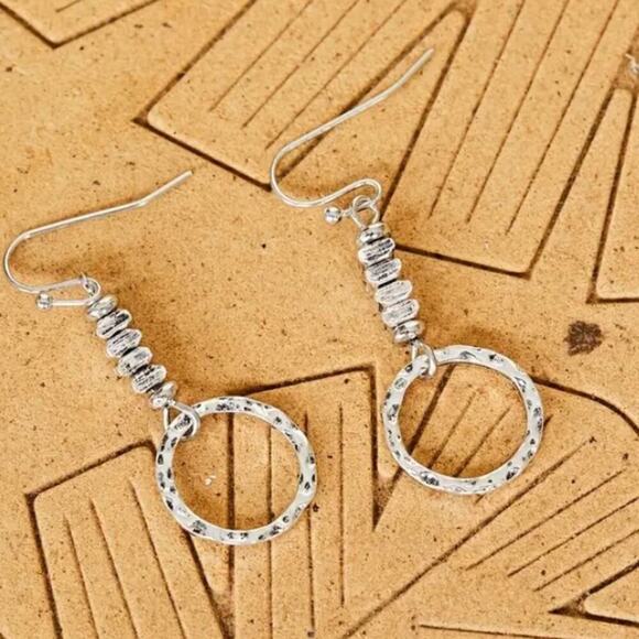 Boho Geometric Silver Irregular Earrings Circle Beaded - Picture 4 of 7